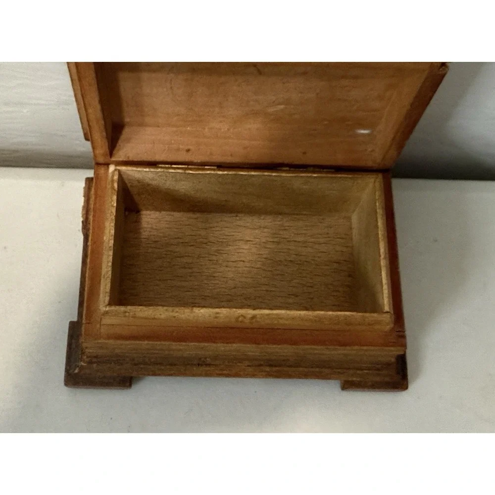 Antique German Warmbrunn Hand Carved Wood Trinket Jewelry Box Black Forest Style